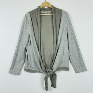 Soft Surroundings Light Gray and Olive Tie-Front Cardigan